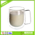 hot sales 200ml hand made double wall glass cup and coloure saucer,double wall cup